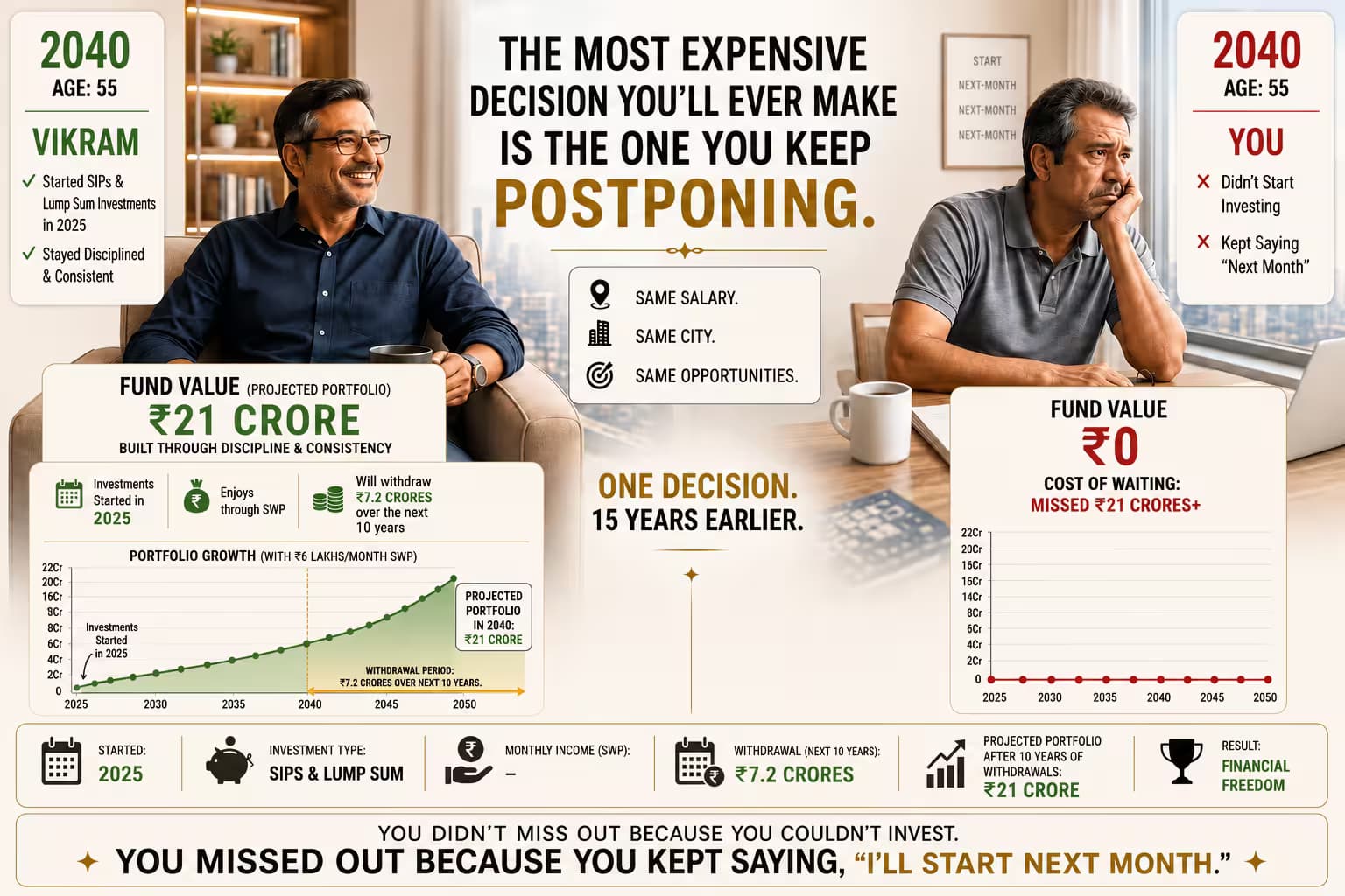 Vikram vs You: The cost of postponing your SIP decision to 2040